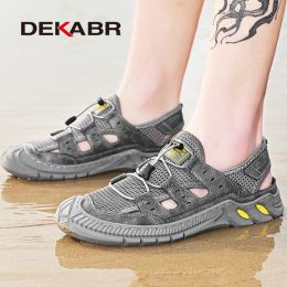 DKEABR Handmade Trending Summer Outdoor Sandals Leisure Breathable Mesh Beach Shoes High Quality Soft Sole Walking Shoes For Men